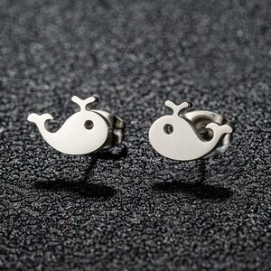 Whale Stud Earrings Silver Tone Cute Marine‎ Animal Jewelry For Women